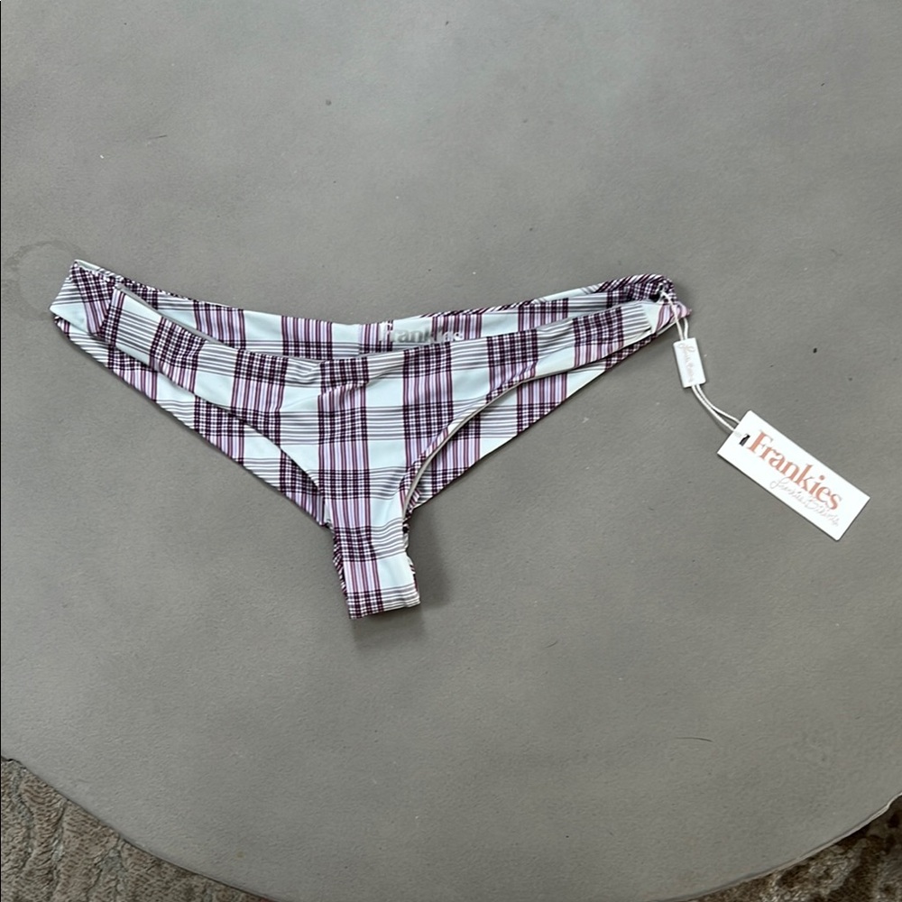 Frankie's Bikinis Kids Plaid Bottoms - Lavender and White Medium